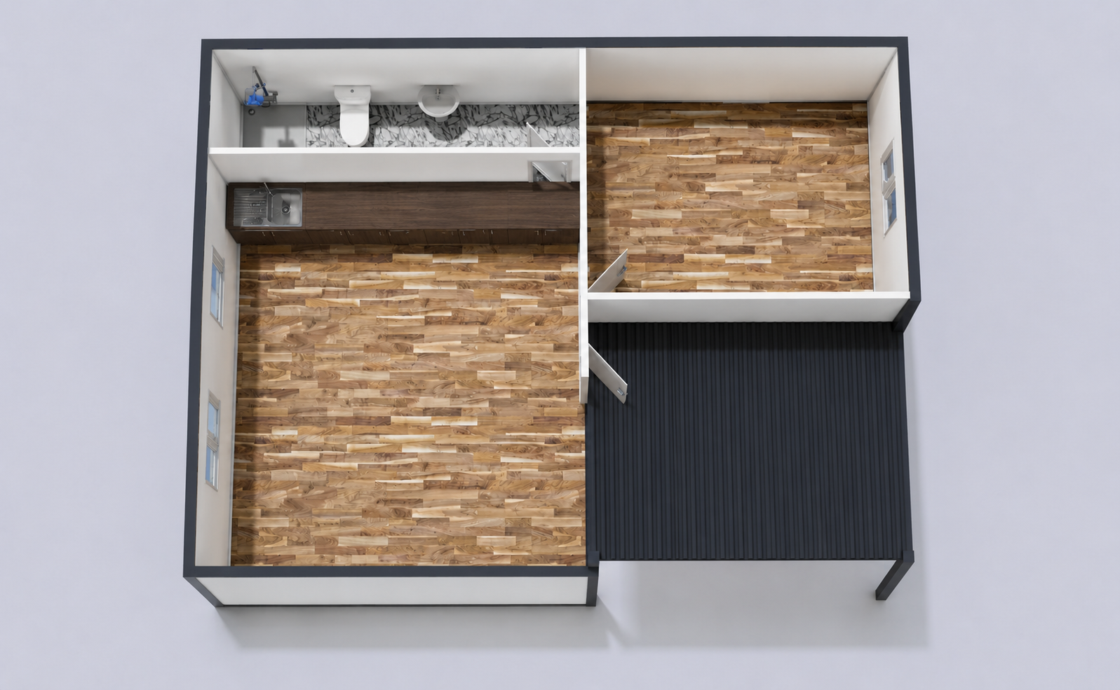 600×700 Verandalı Birleşimli 1+1 WC-Duş-Mutfak Konteyner